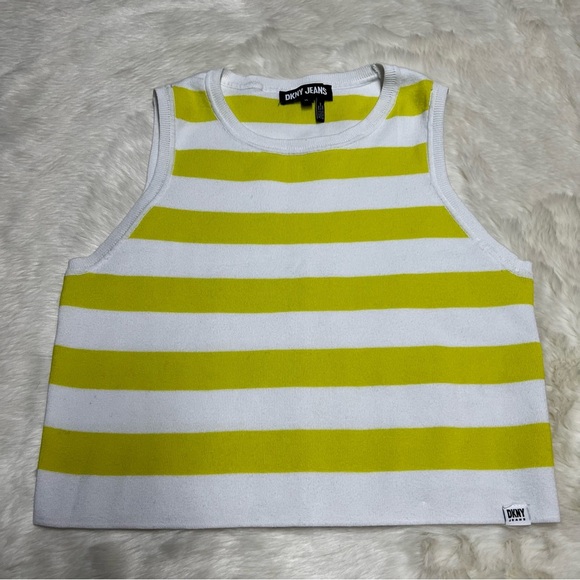 Dkny cropped Striped‎ Yellow/Green and White Tank Top - Picture 1 of 4